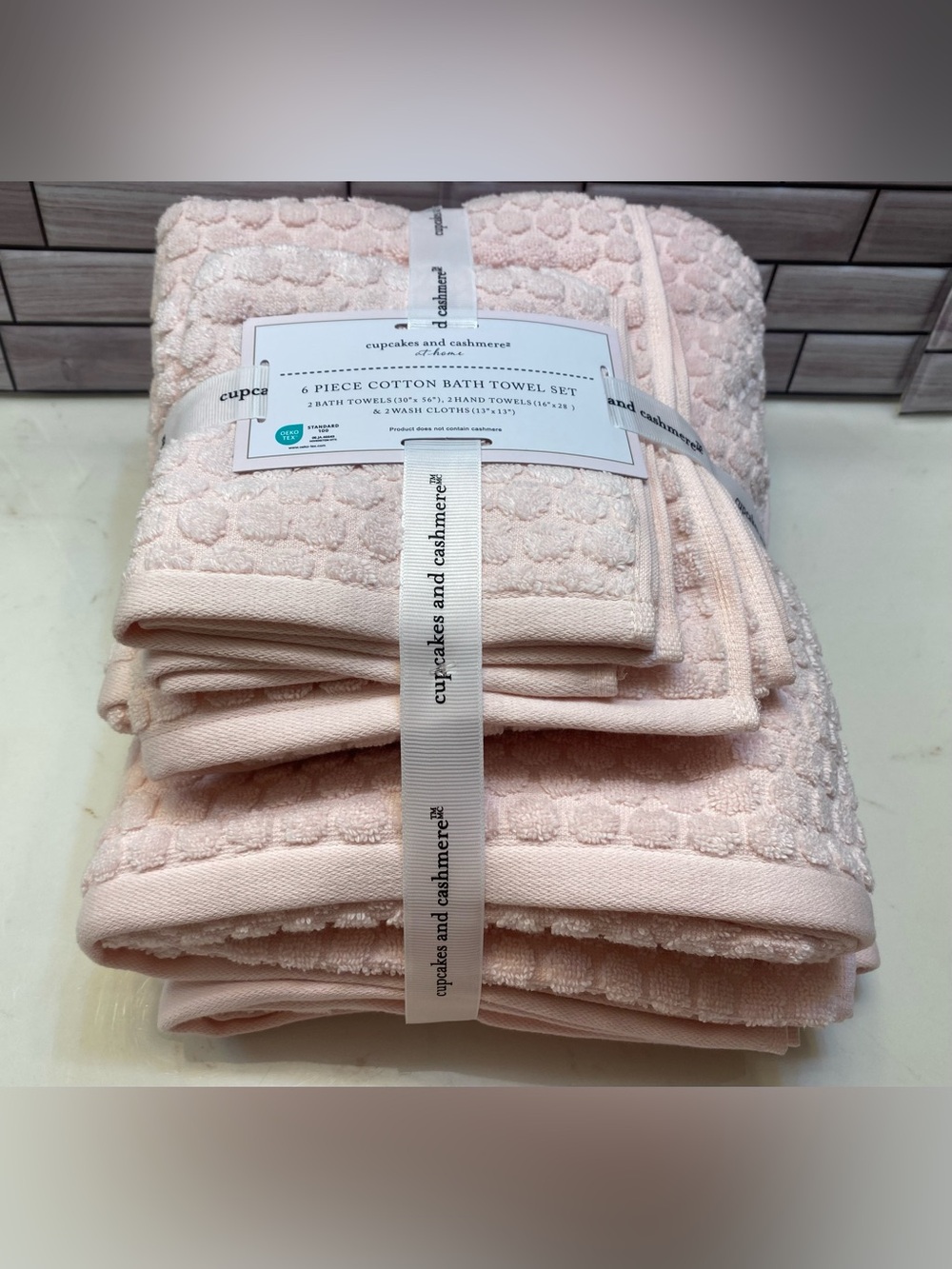 Cupcakes and Cashmere ❤️Polka dot (6) cotton Bath Towel Set Pink  NWT
